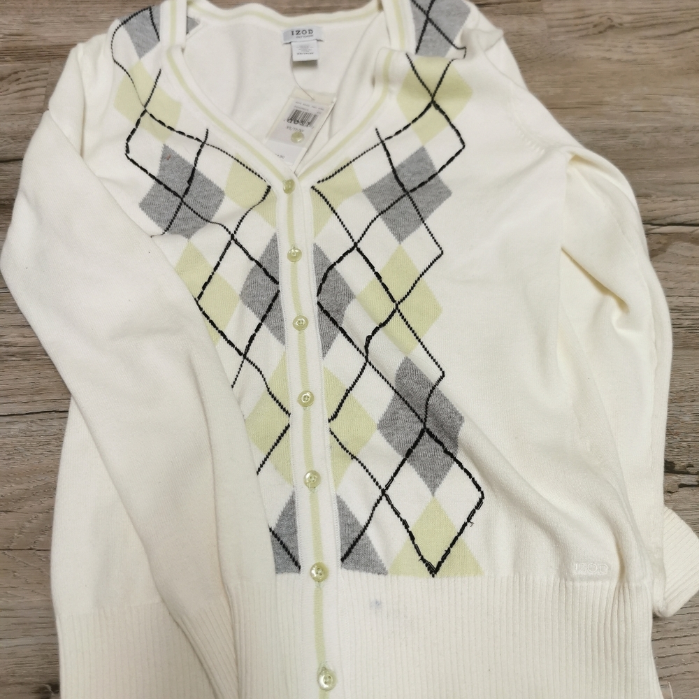 NWT, Izod argyle cardigan, xs, beautiful.